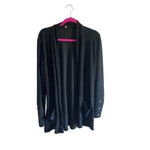 Hanger 55 Black Ribbed Knit Open Front Cardigan with Button Detail Sz‎ L NWOT